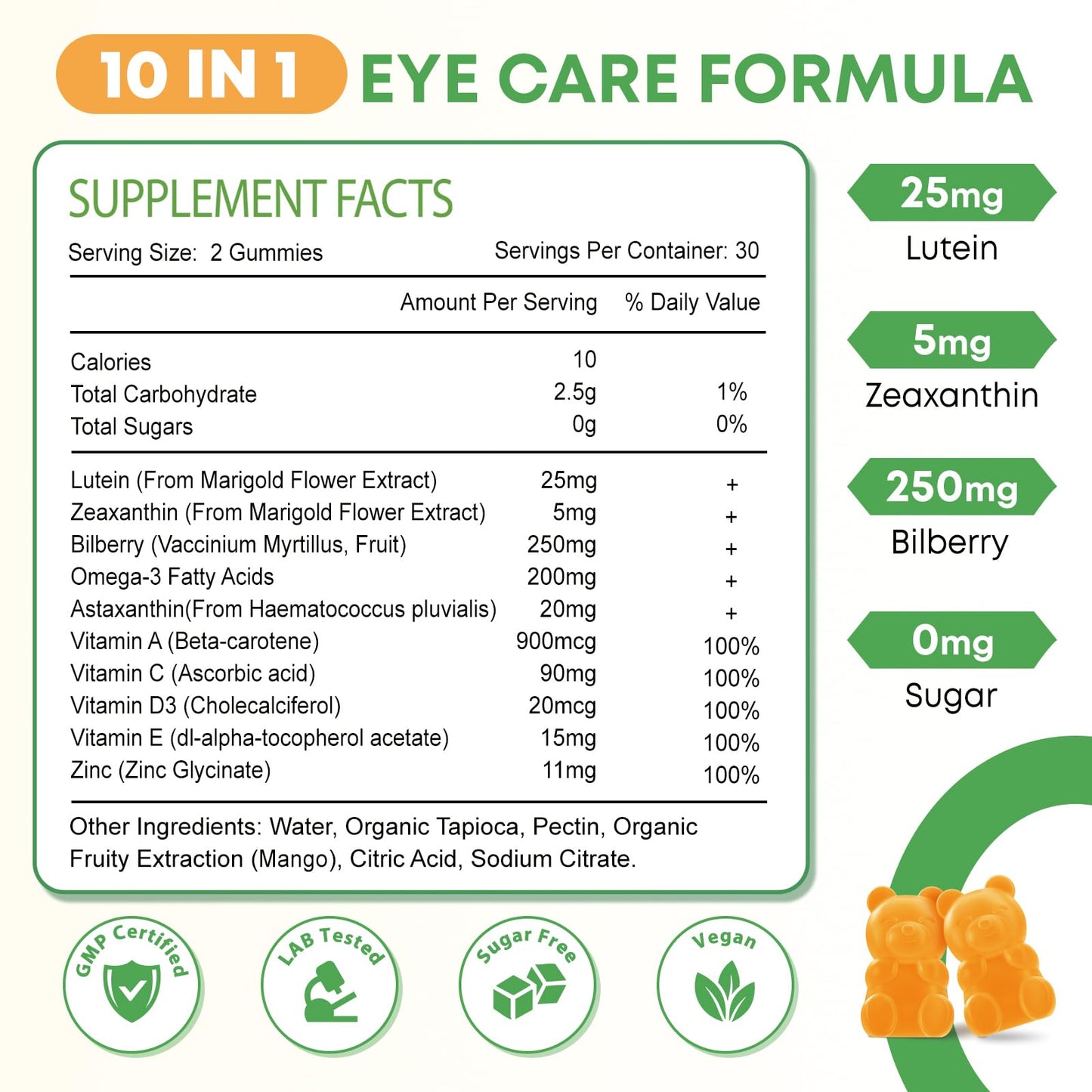 2 Pack Lutein Gummies 25mg – Sugar Free Eye Health Gummies (Mango, 120 Count)