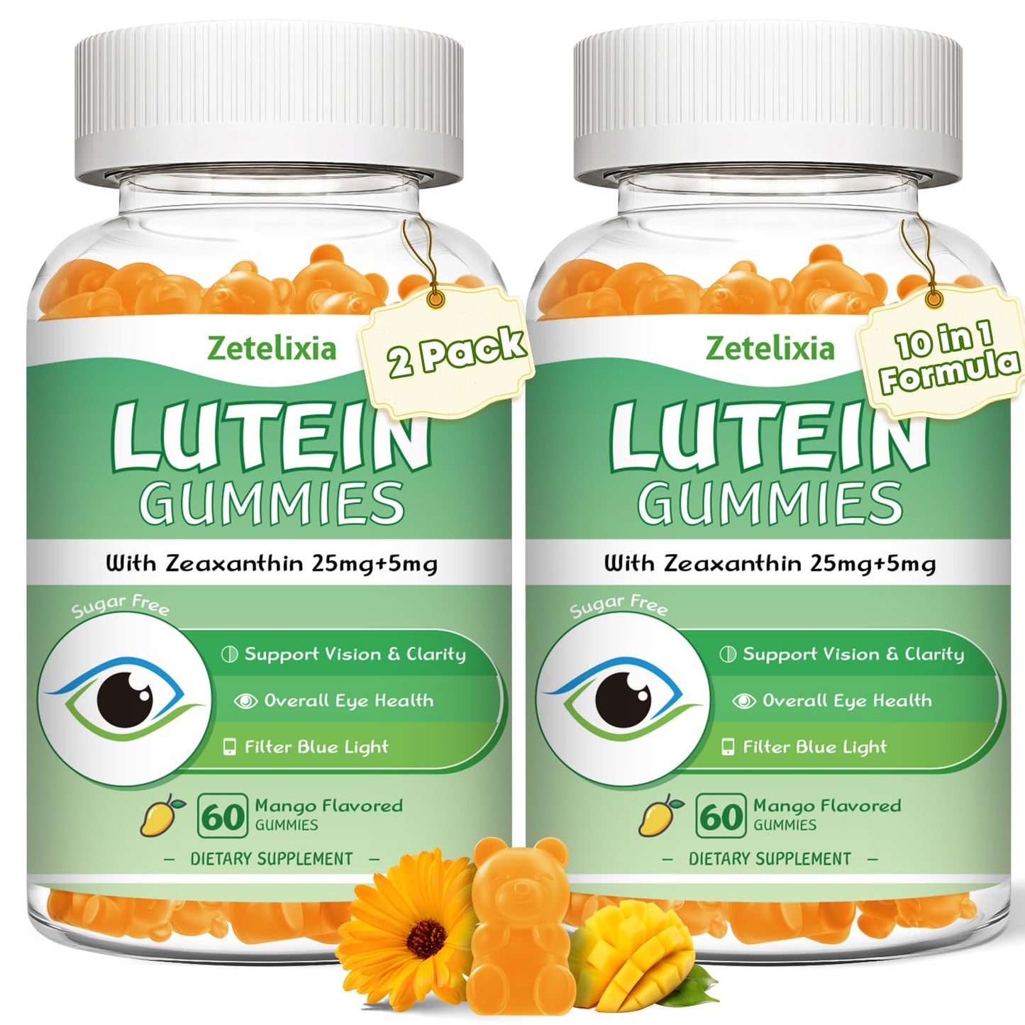 2 Pack Lutein Gummies 25mg – Sugar Free Eye Health Gummies (Mango, 120 Count)