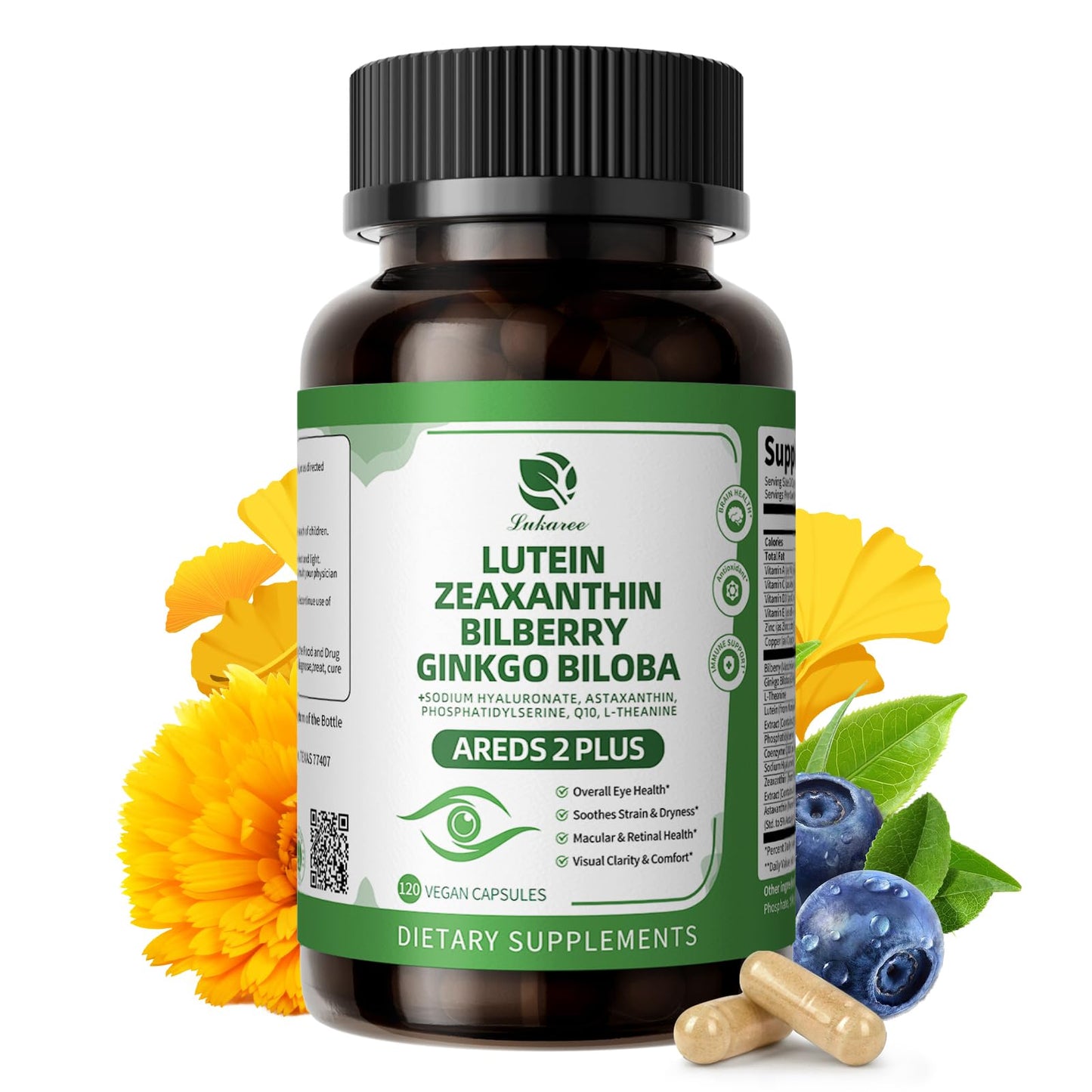 Lutein & Zeaxanthin Supplements - AREDS 2 Eye Vitamins | 120 Capsules