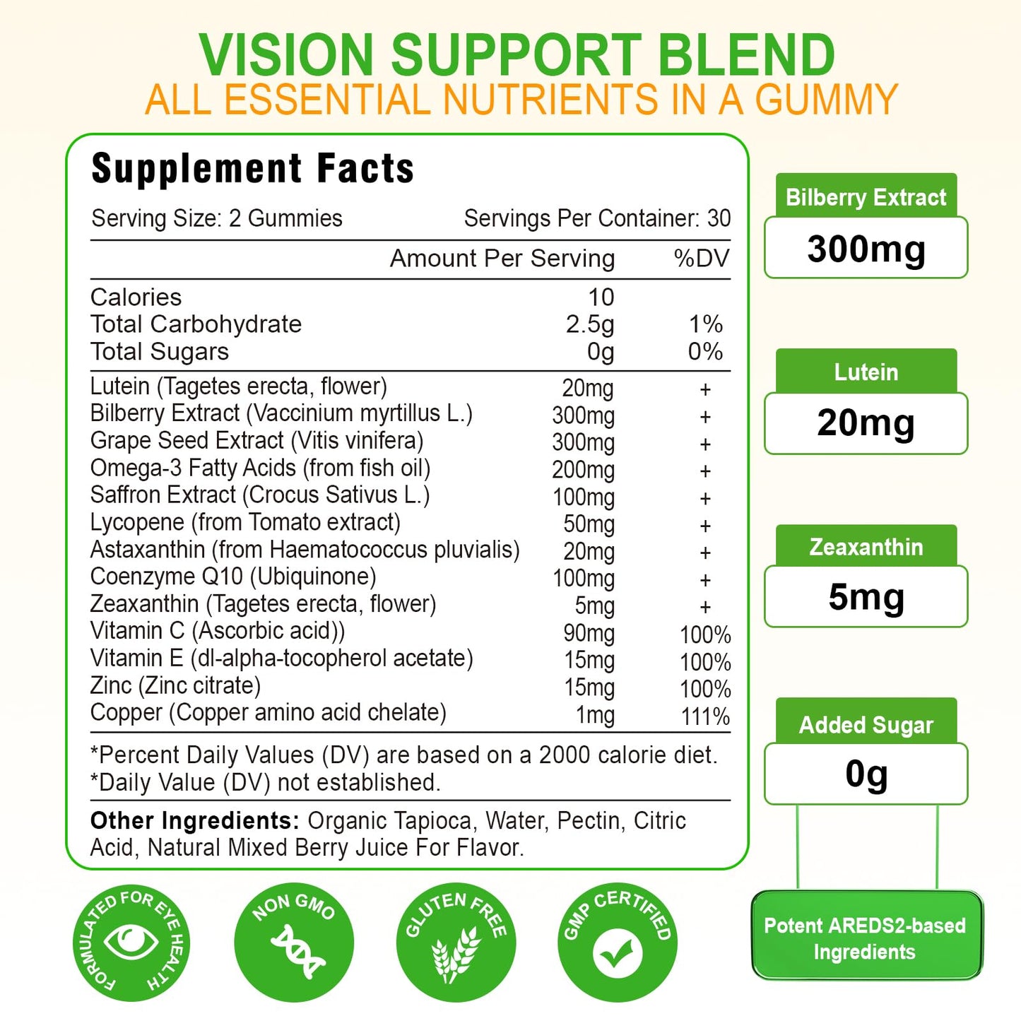 Lutein 20 mg with Zeaxanthin Gummies - Eye Health Vitamins 60 Count