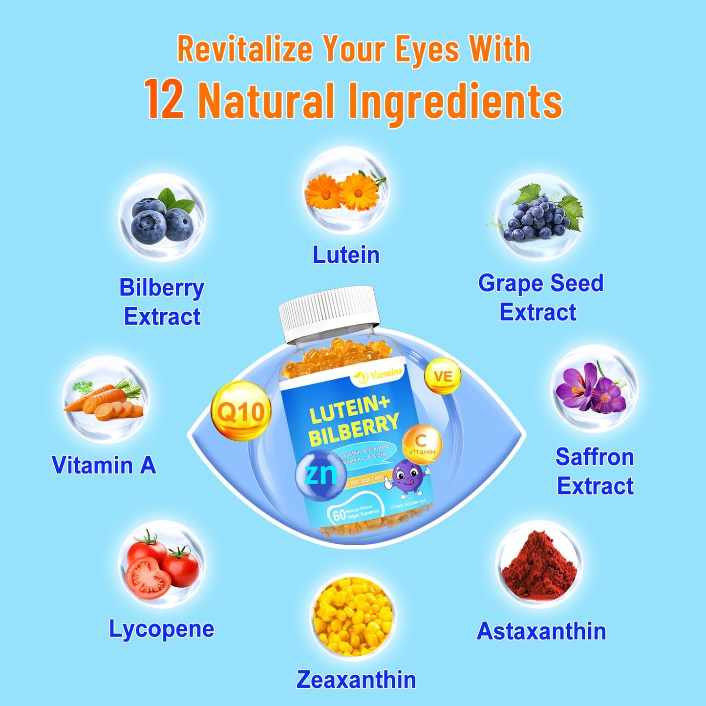 20mg Lutein & Zeaxanthin Gummies – Sugar Free Eye Health Supplement for Adults & Kids