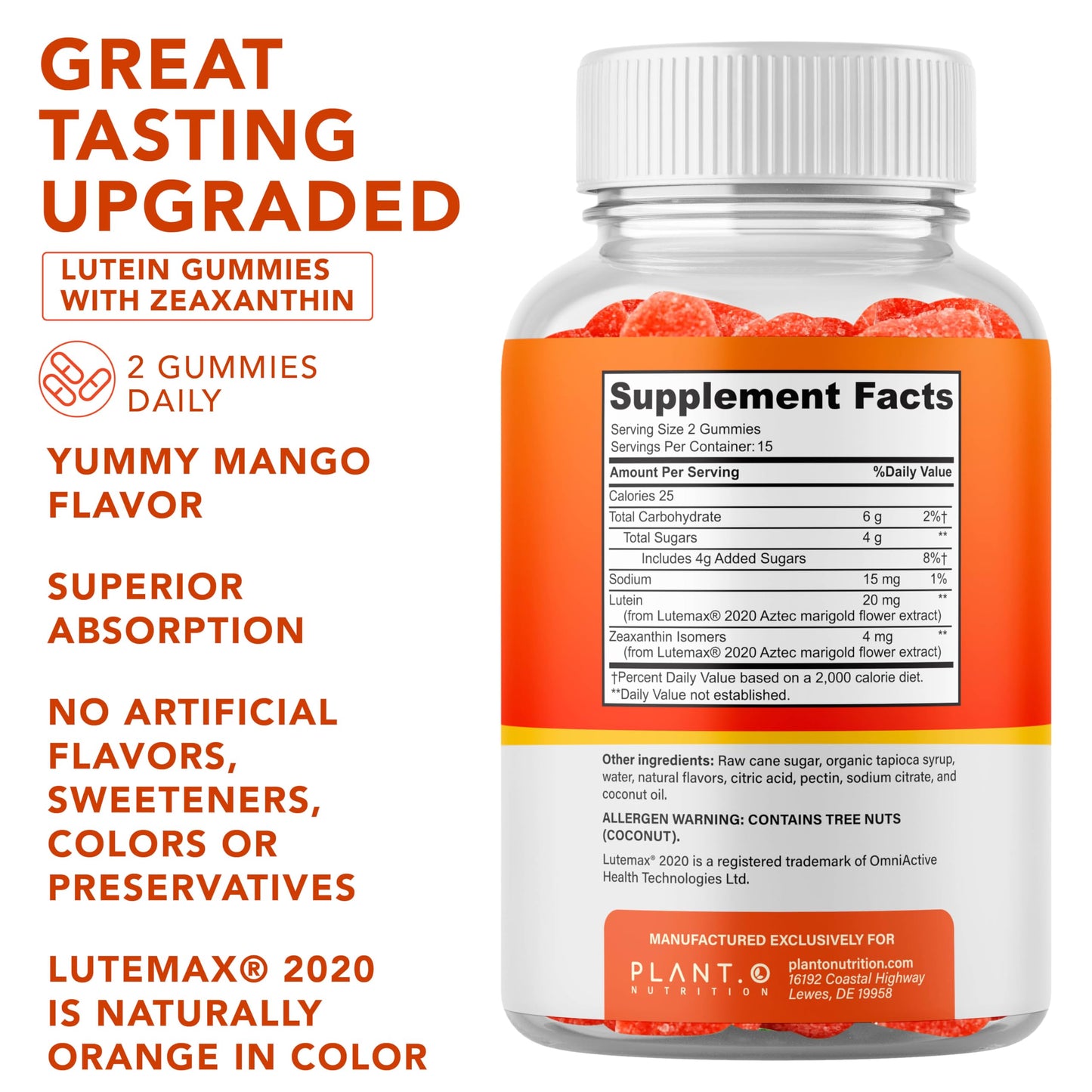Lutein & Zeaxanthin Gummies – 20mg Lutein + 4mg Zeaxanthin | Vegan Eye Health Vitamins for Vision Clarity, Dry Eye Relief & Blue Light Support
