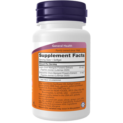 NOW Supplements Lutein & Zeaxanthin 25 mg / 5 mg – 120 Softgels