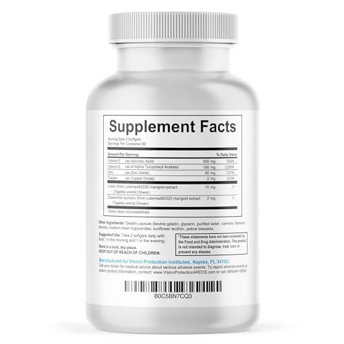Vision Protection AREDS 2 Eye Vitamin & Mineral Supplement – Lutemax 2020 (120 Mini Softgels)