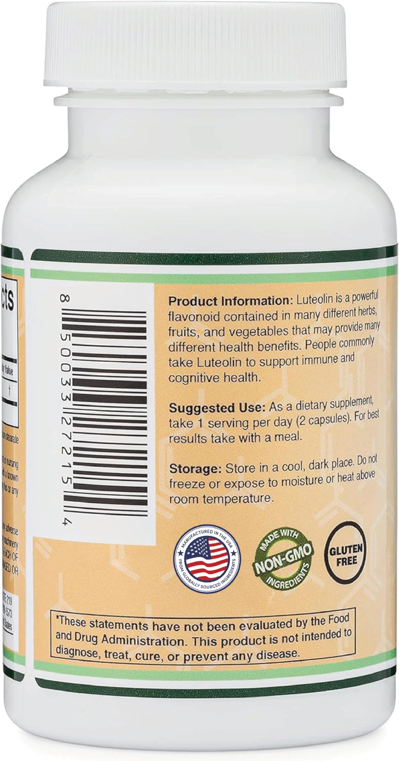 Double Wood Luteolin 100mg – 120 Capsules | Gluten Free, Neuroprotective Flavonoid for Brain & Cardiovascular Support