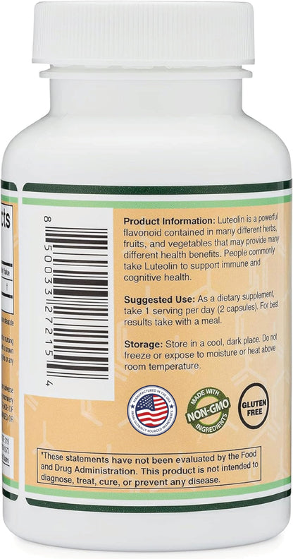 Double Wood Luteolin 100mg – 120 Capsules | Gluten Free, Neuroprotective Flavonoid for Brain & Cardiovascular Support