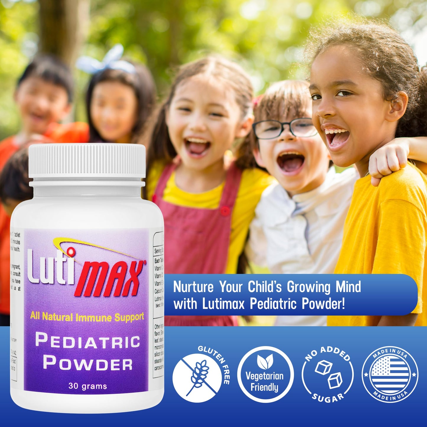 Lutimax Pediatric Powder – Luteolin & Rutin Brain Supplement for Kids | Memory, Focus, Immune & Muscle Support | 200 Servings
