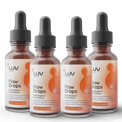 LUV health Flow Drops® – Energy, Focus & Immune Support (Vegan, USA-Made) 4-Pack