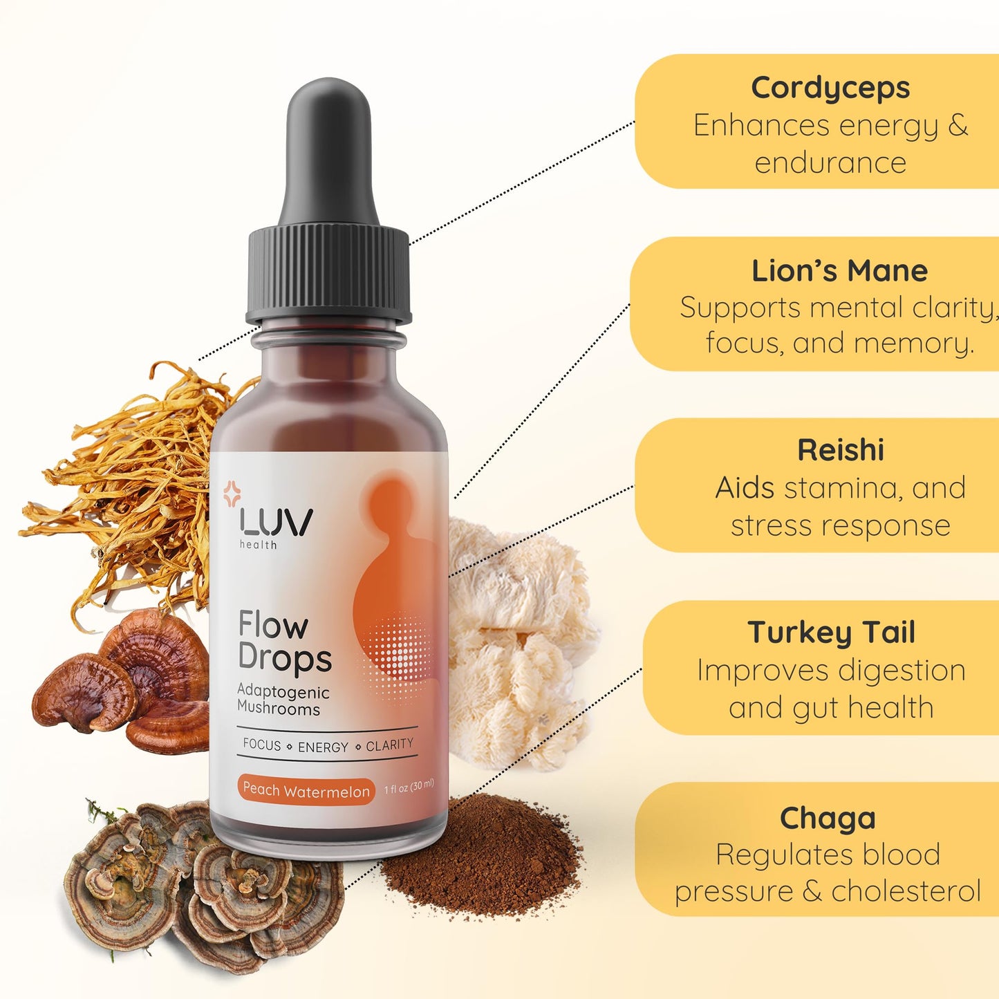 LUV health Flow Drops – Energy, Focus & Immune Support (Vegan, Made in USA)