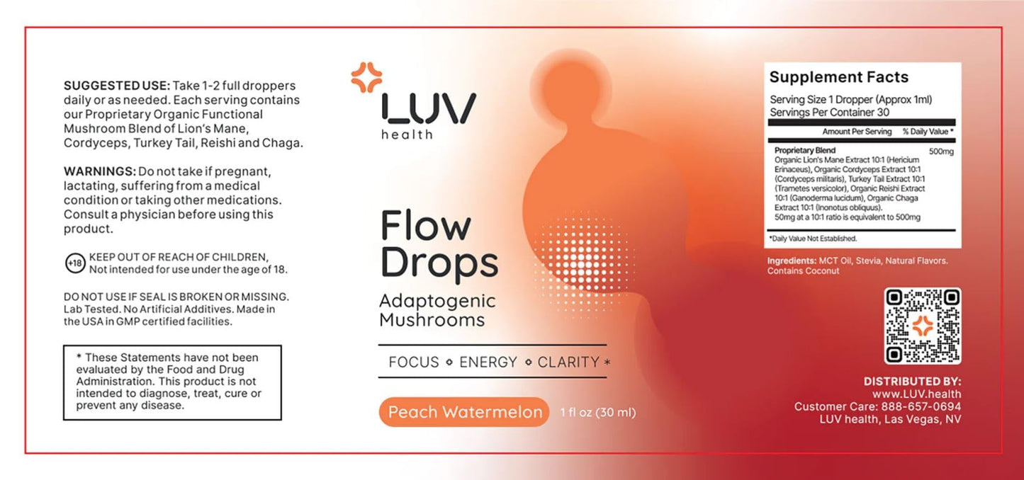 LUV health Flow Drops – Energy, Focus & Immune Support (Vegan, Made in USA)