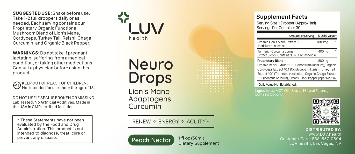 LUV health Neuro Drops – Nerve & Joint Support with Organic Adaptogens – Made in USA