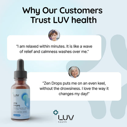 LUV Health Zen Drops 3Pack – Stress & Anxiety Support (Mag Glycinate, D3, L-Theanine) | Keto, Vegan, USA Made