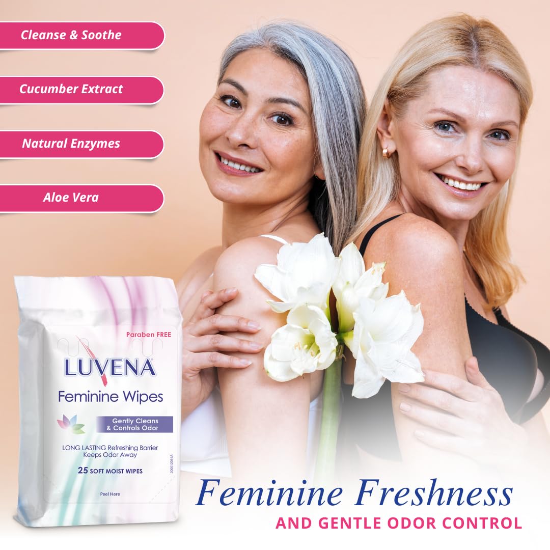 LUVENA Feminine Wipes – Fresh Cucumber Scent, 25-Count Travel Pack