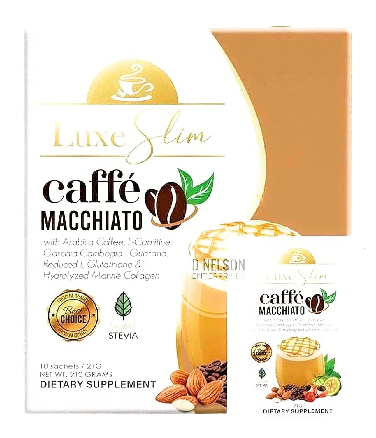 Luxe Slim Cafe Macchiato with Hydrolyzed Collagen & Glutathione – 21g x 10 Sachets (0.74 oz) | Keto Friendly, 20 kcal