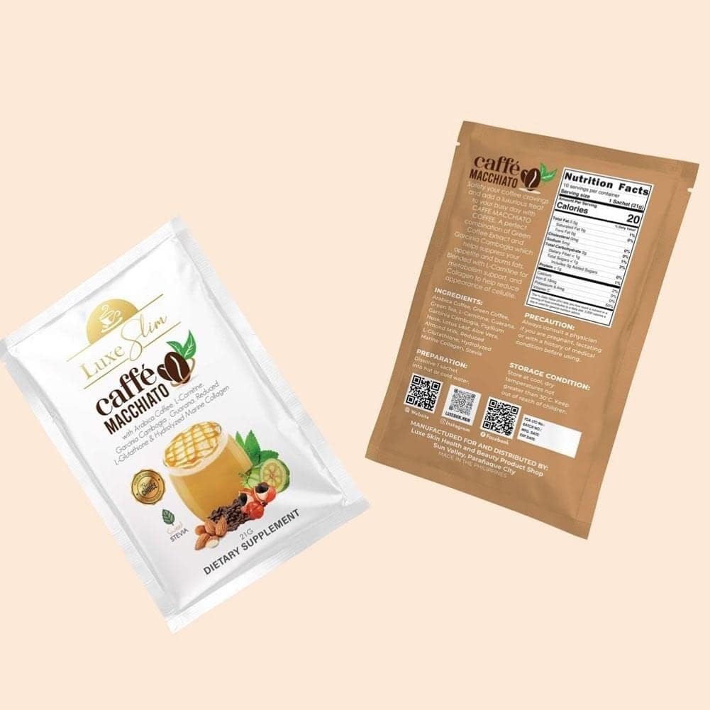 Luxe Slim Cafe Macchiato with Hydrolyzed Collagen & Glutathione – 21g x 10 Sachets (0.74 oz) | Keto Friendly, 20 kcal