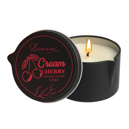 LUXMASA All Natural Soy Wax Massage Candle – Cream Cherry Scent, 2.35 oz