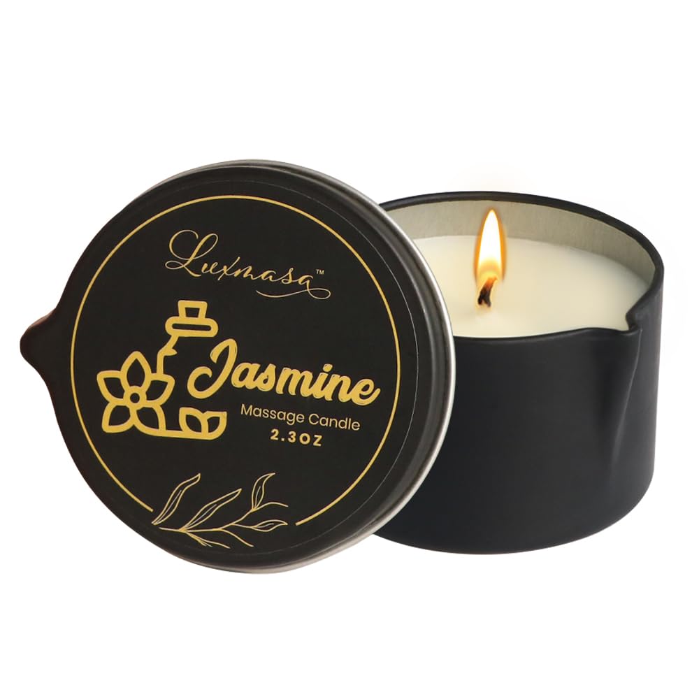 LUXMASA Soybean Oil Massage Candle – Jasmine Scent Aromatherapy 2.35 oz | Low-Temp, Natural, 4-in-1 Massage & Skin Care