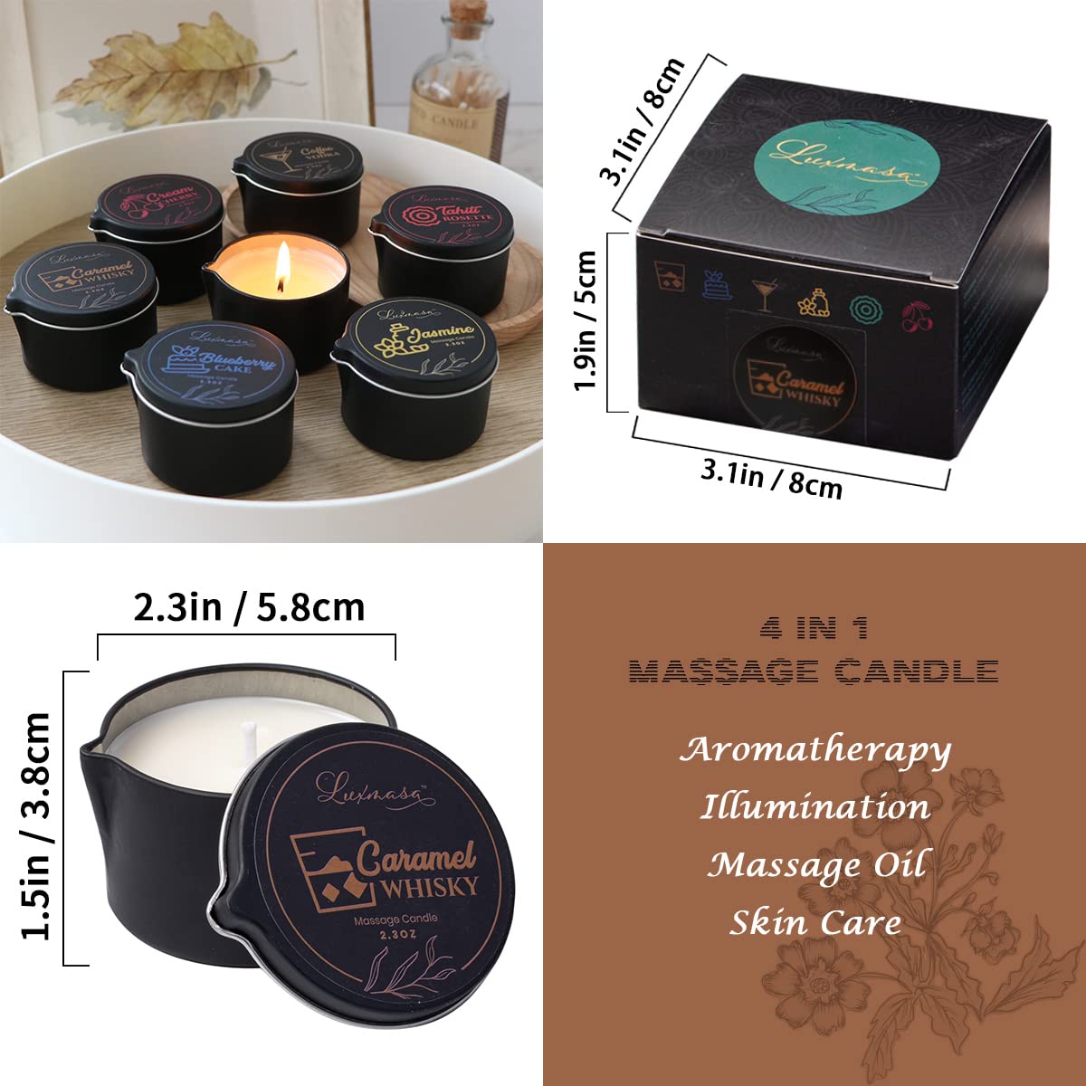 LUXMASA Soybean Wax Warming Massage Oil Candle – Stress Relief, Skin Moisturizing, Romantic Gift
