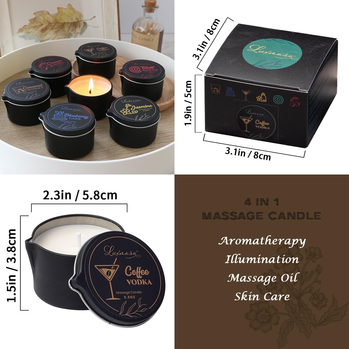 LUXMASA Vegan Massage Candle | Home Spa Scented Soybean Wax Oil for Skin Moisturizing | Foot Treatment