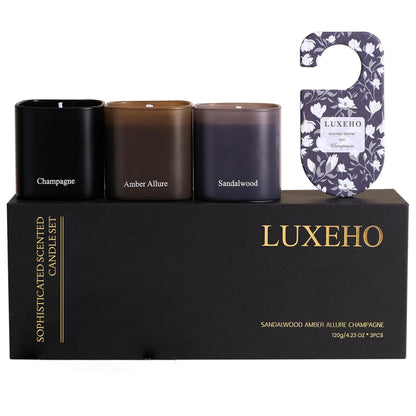 Luxury Scented Candle Gift Set 3-Pack | Champagne, Sandalwood & Amber | Clean Soy Wax