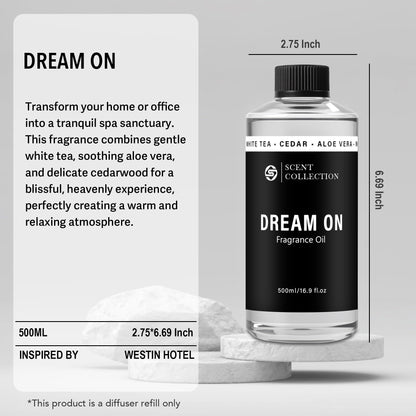 Dream On Luxury Hotel Scent Diffuser Oil 500ml White Tea – Waterless Refill