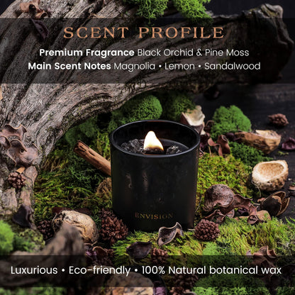 Black Orchid & Pine Moss Crystal Candle – Luxury Manifestation with Quartz Crystals (7.4oz)