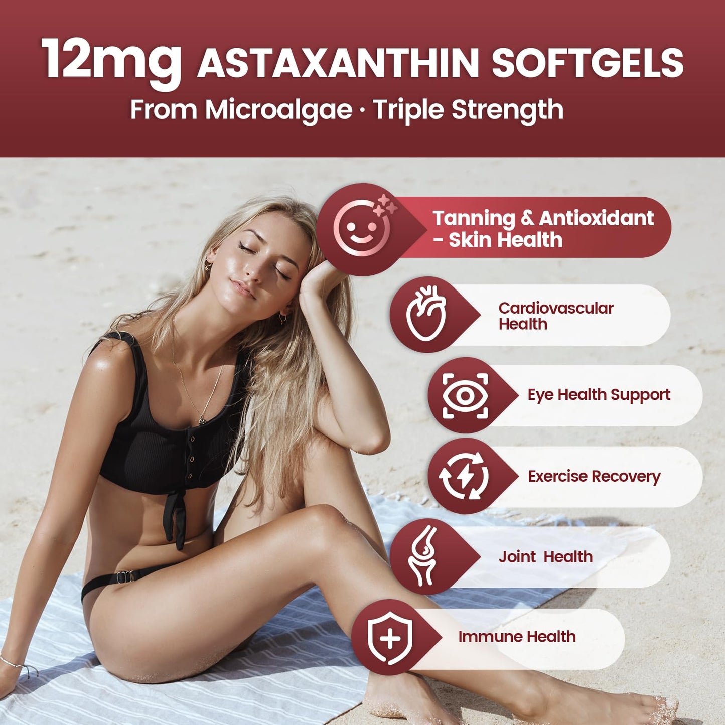 Astaxanthin 12mg – 4 Month Supply | 10-in-1 Antioxidant for Eye, Joints & Skin Health
