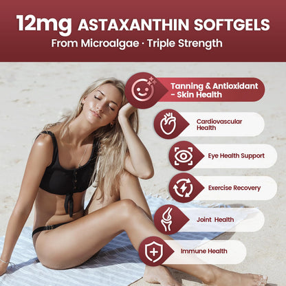 Astaxanthin 12mg – 4 Month Supply | 10-in-1 Antioxidant for Eye, Joints & Skin Health