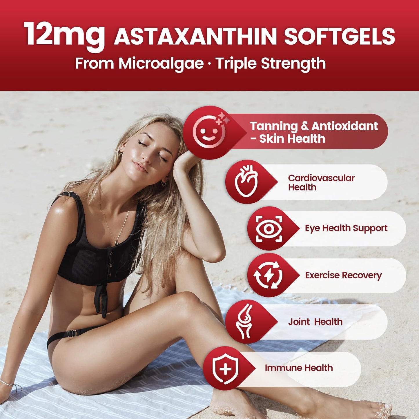 Astaxanthin 12mg – 240 Softgels | Haematococcus Pluvialis 10-in-1 Antioxidant for Eyes, Joints & Skin