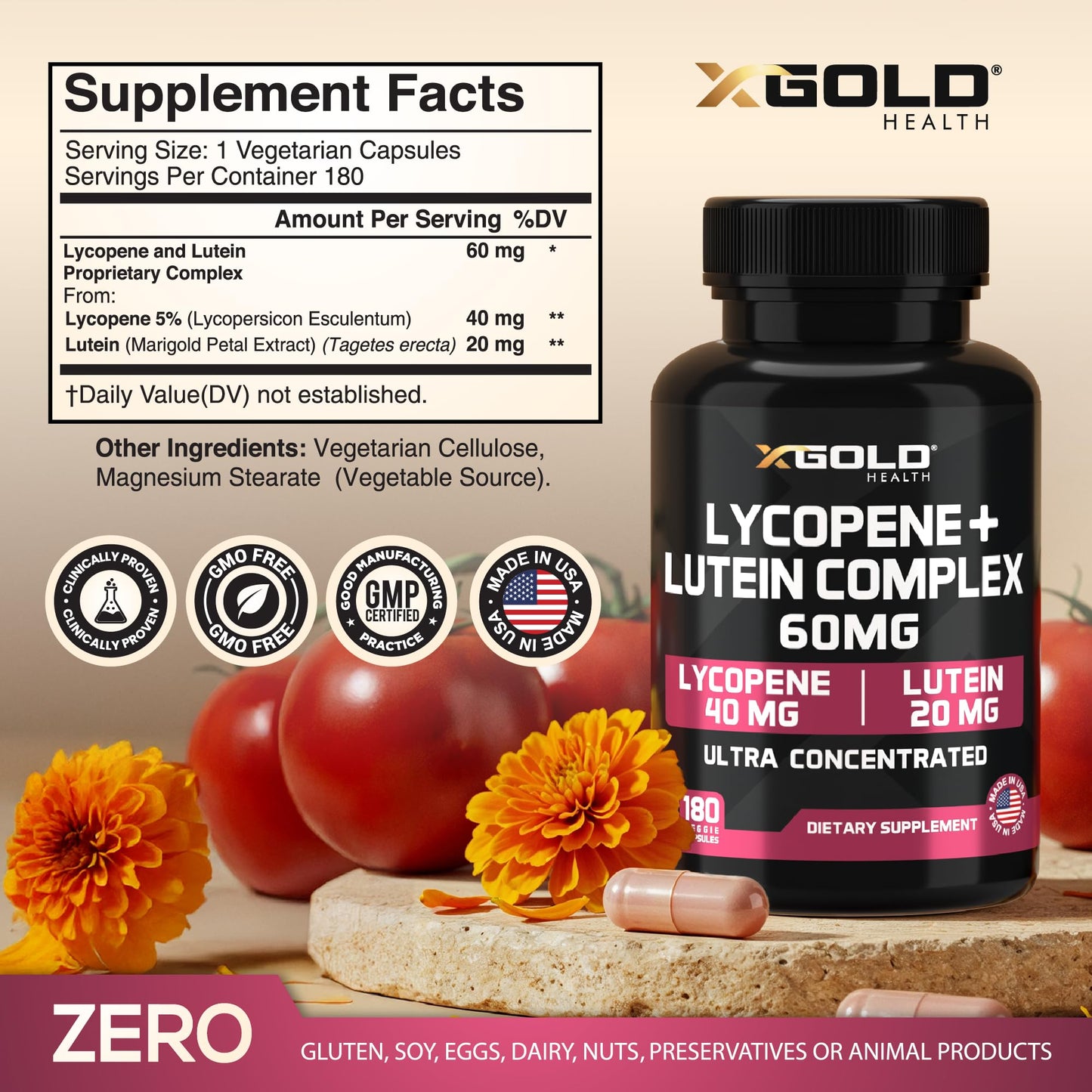 Lycopene + Lutein 60mg for Eye Health | Vision Support | Made in USA