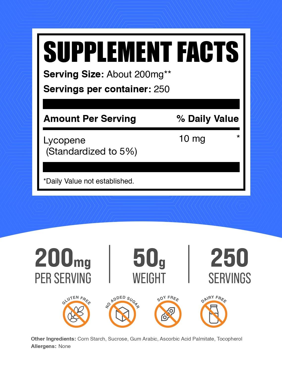 BulkSupplements.com Lycopene Powder – Lycopene 10mg Supplement, Antioxidants, Gluten Free, 50g (1.8 oz) – Pack of 1