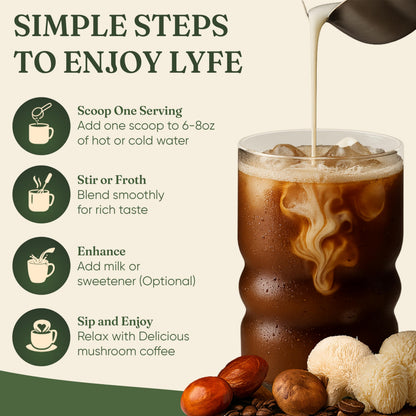 LYFE Organic Instant Mushroom Coffee – 40 Servings | Lion's Mane, Chaga, Cordyceps & Turkey Tail