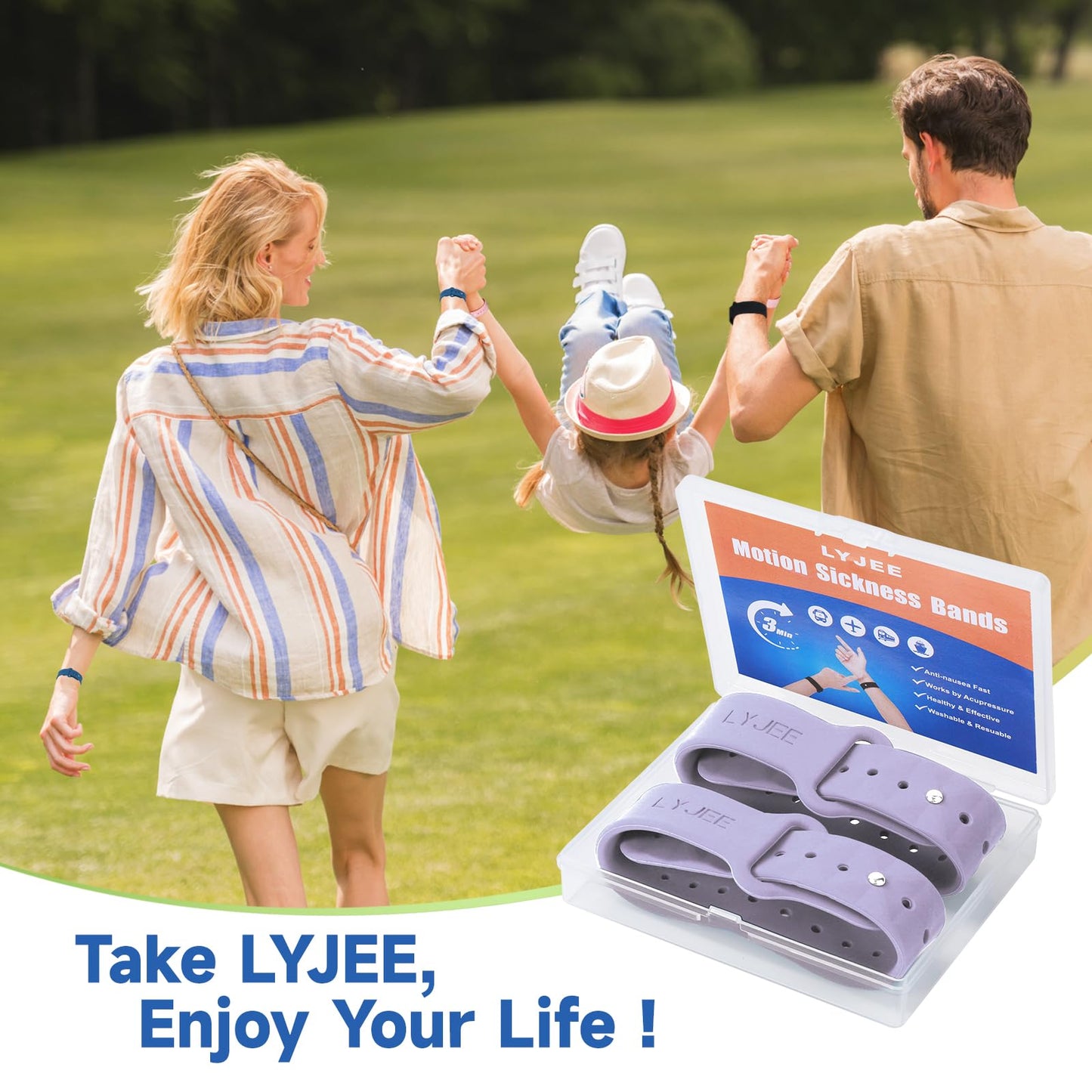 LYJEE Motion Sickness Bands - Lilac Wristbands for Nausea Relief (Adults & Kids) | Seasickness & Travel Comfort