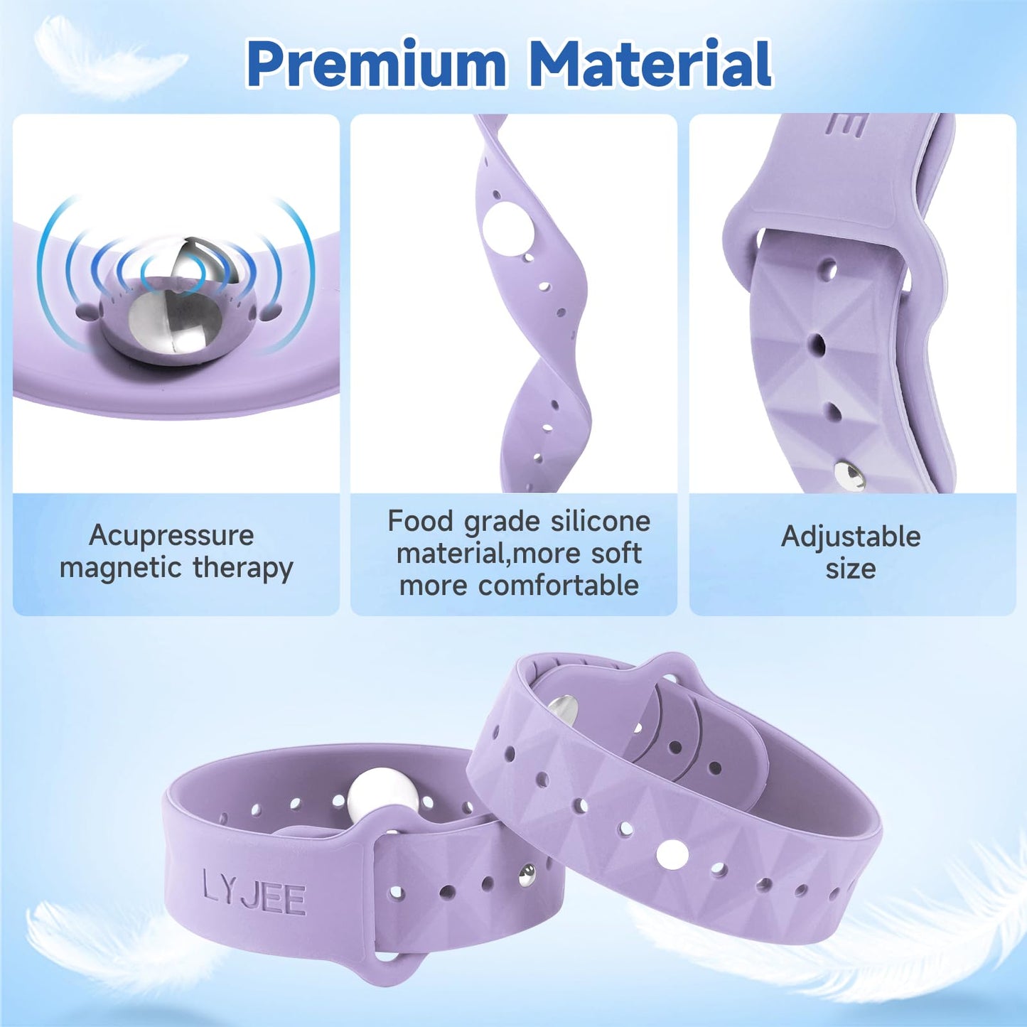 LYJEE Motion Sickness Bands - Lilac Wristbands for Nausea Relief (Adults & Kids) | Seasickness & Travel Comfort