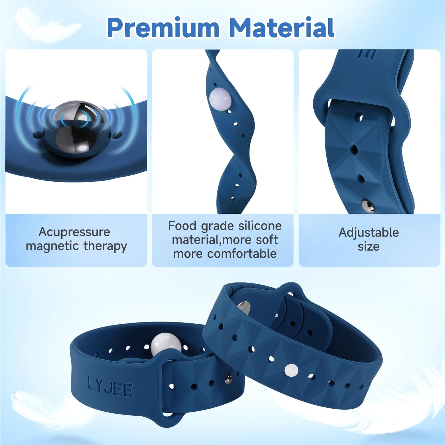 LYJEE Motion Sickness Bands - Adjustable Acupressure Wristbands for Nausea, Morning Sickness & Anxiety | Dark Blue