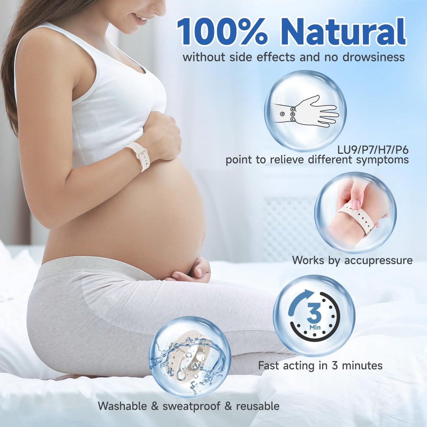 LYJEE Motion Sickness Bands – Fast Nausea Relief for Adults, Kids & Pregnancy (White)