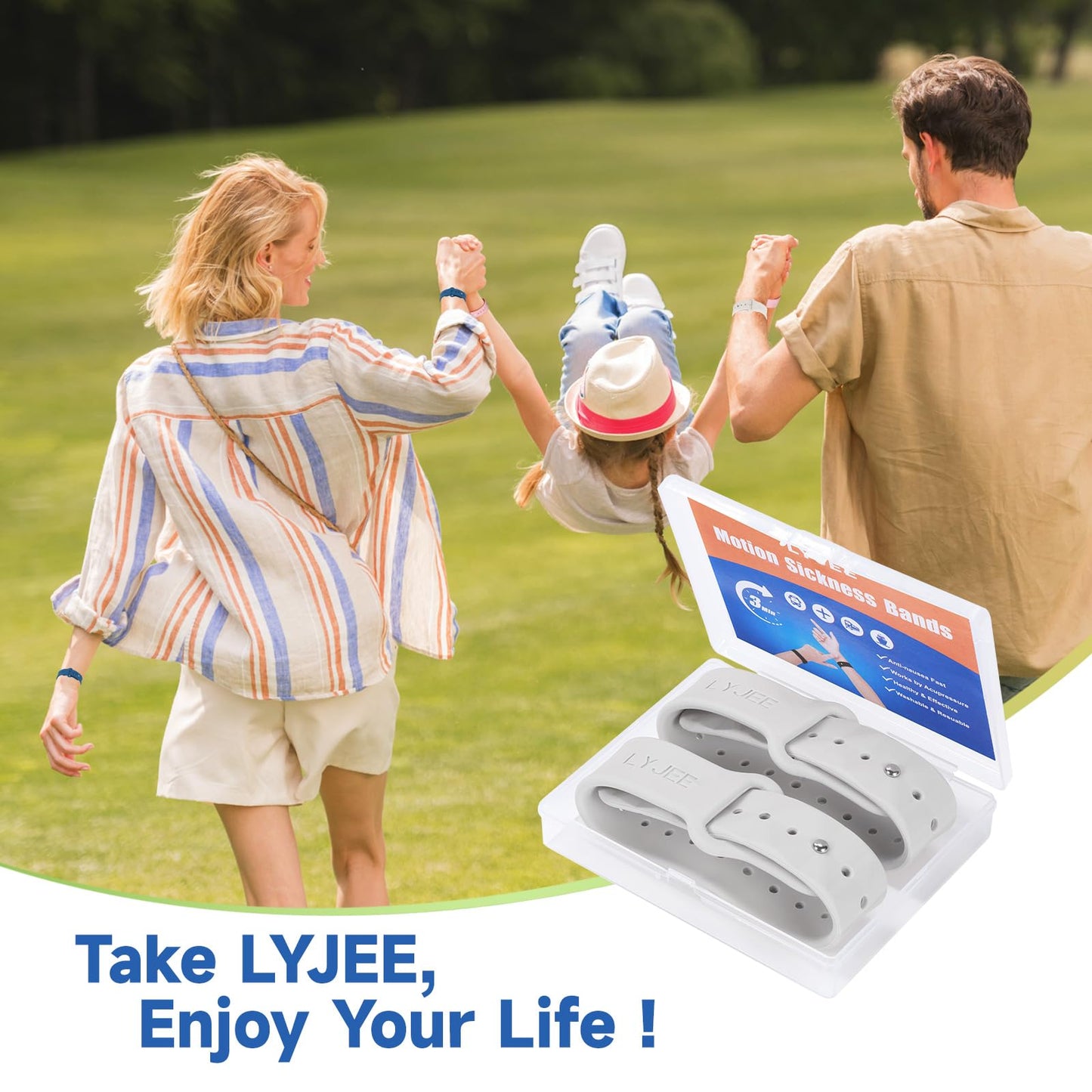LYJEE Motion Sickness Bands – Fast Nausea Relief for Adults, Kids & Pregnancy (White)