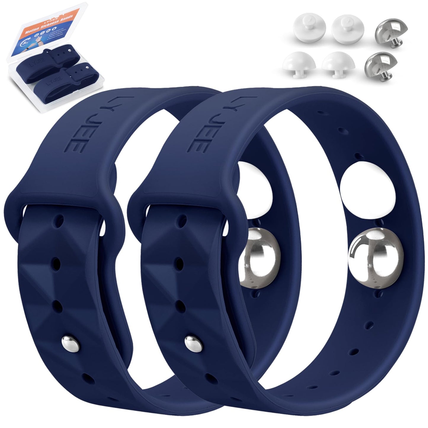 LYJEE Motion Sickness Bands - Adjustable Acupressure Wristbands for Nausea, Morning Sickness & Anxiety | Dark Blue