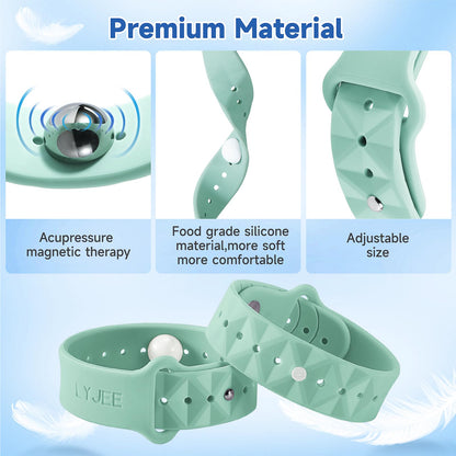 LYJEE Motion Sickness Bands – Non-Drug Nausea Relief Wristbands (Green) for Adults & Kids