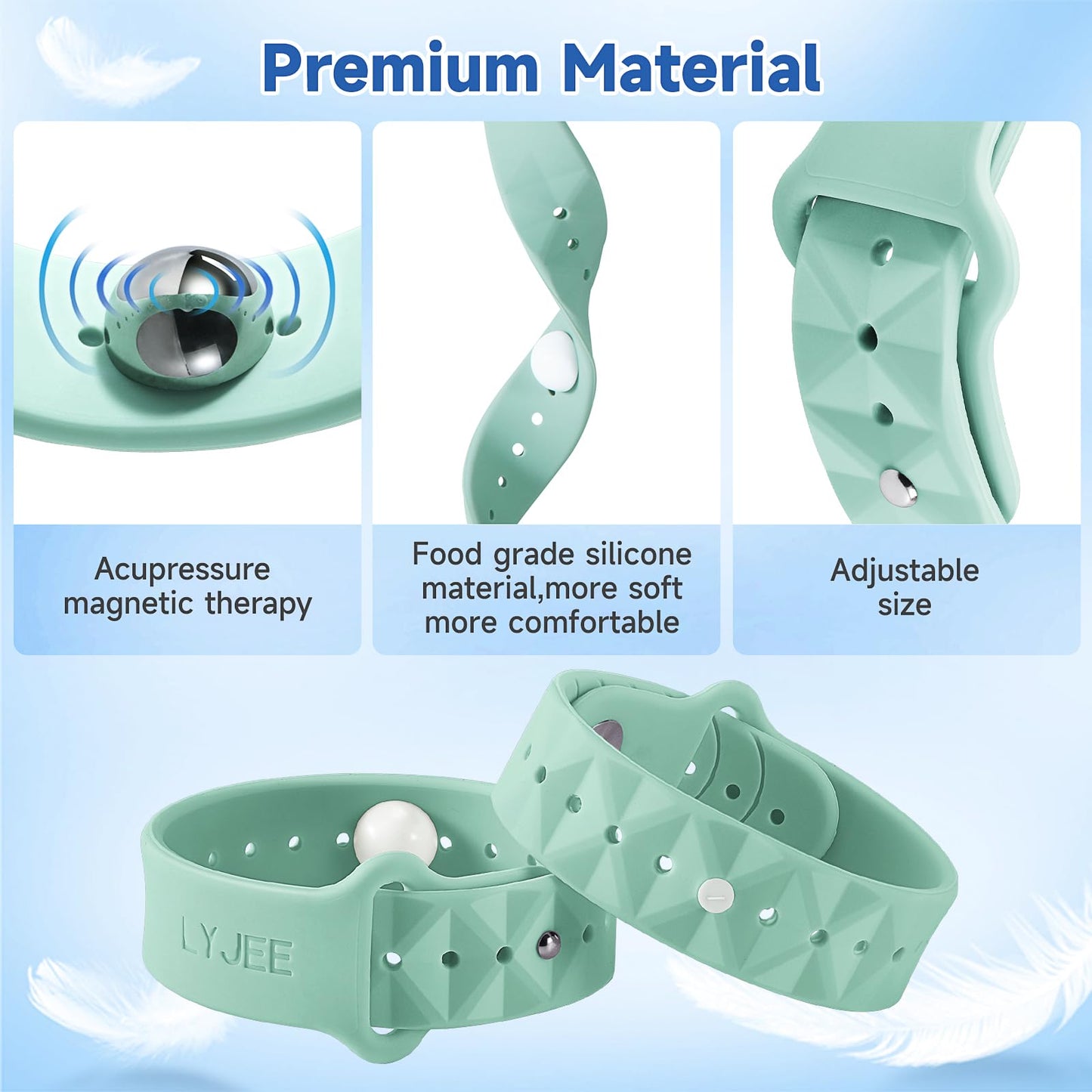 LYJEE Motion Sickness Bands – Non-Drug Nausea Relief Wristbands (Green) for Adults & Kids