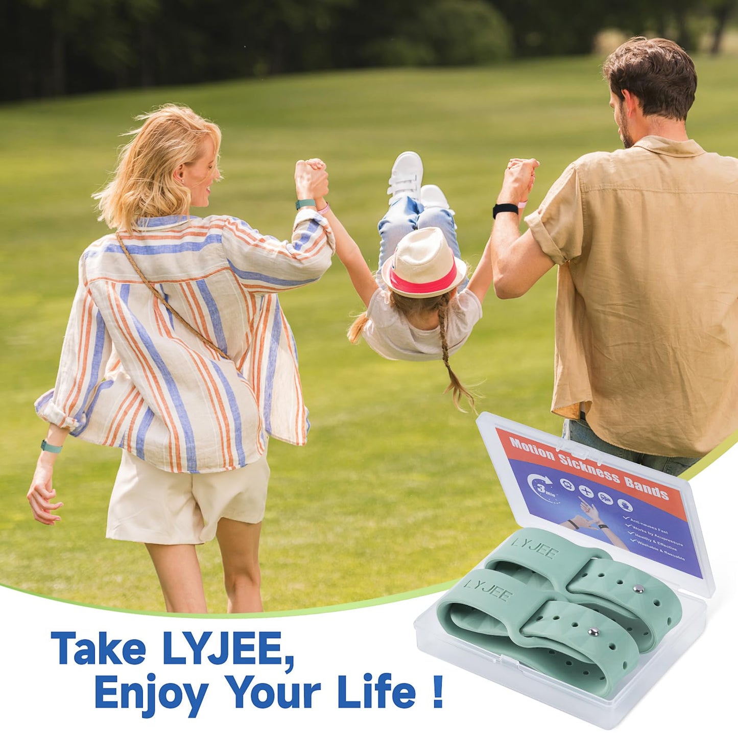 LYJEE Motion Sickness Bands – Non-Drug Nausea Relief Wristbands (Green) for Adults & Kids