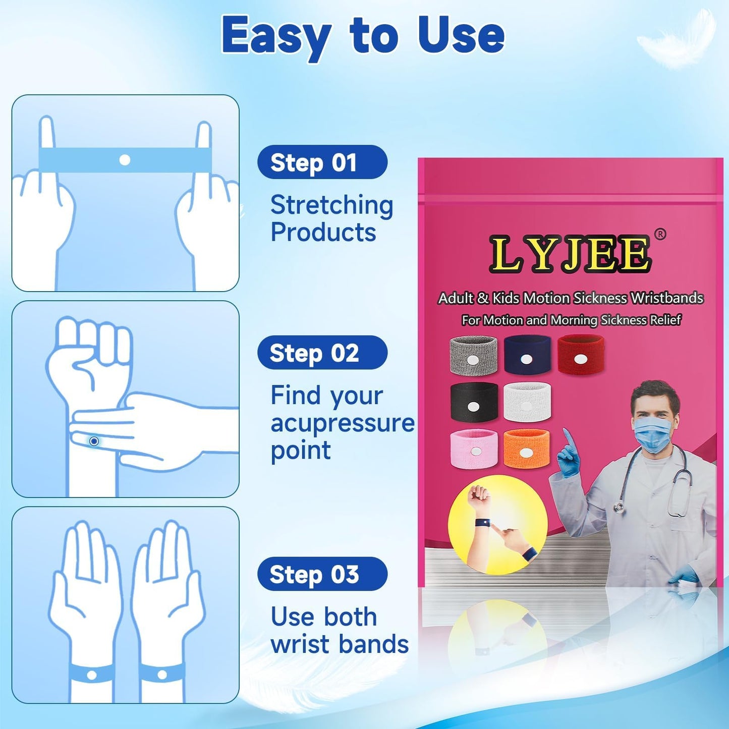 LYJEE Motion Sickness Bracelets | Nausea Relief for Travel, Pregnancy, Car, Sea & Air