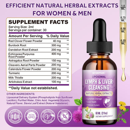 Lymphatic Drainage & Liver Cleanse Drops – Liposomal Milk Thistle, Echinacea, Artichoke, Dandelion, Turmeric (Lymph-Liver) 4 Fl Oz