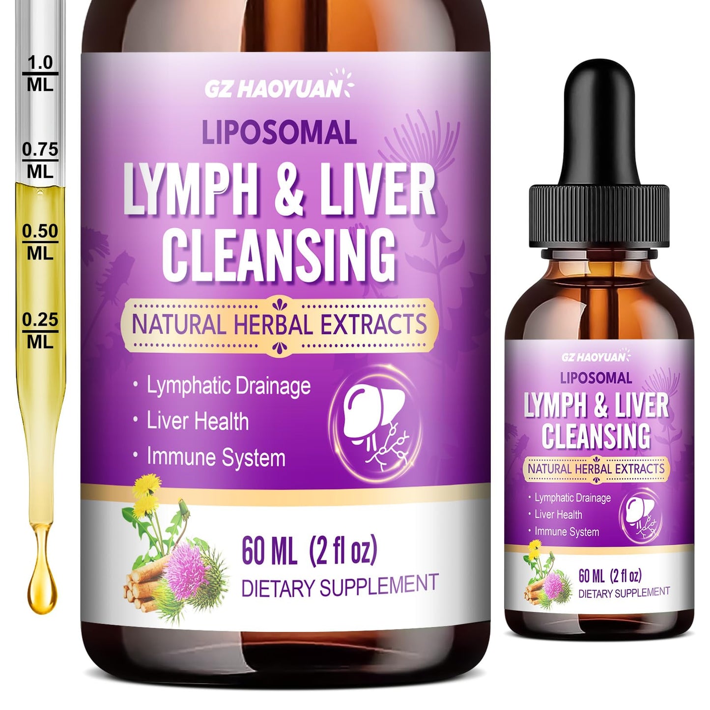 Lymphatic Drainage & Liver Cleanse Drops | Liposomal Milk Thistle, Artichoke, Turmeric | Vegan 2 Fl Oz