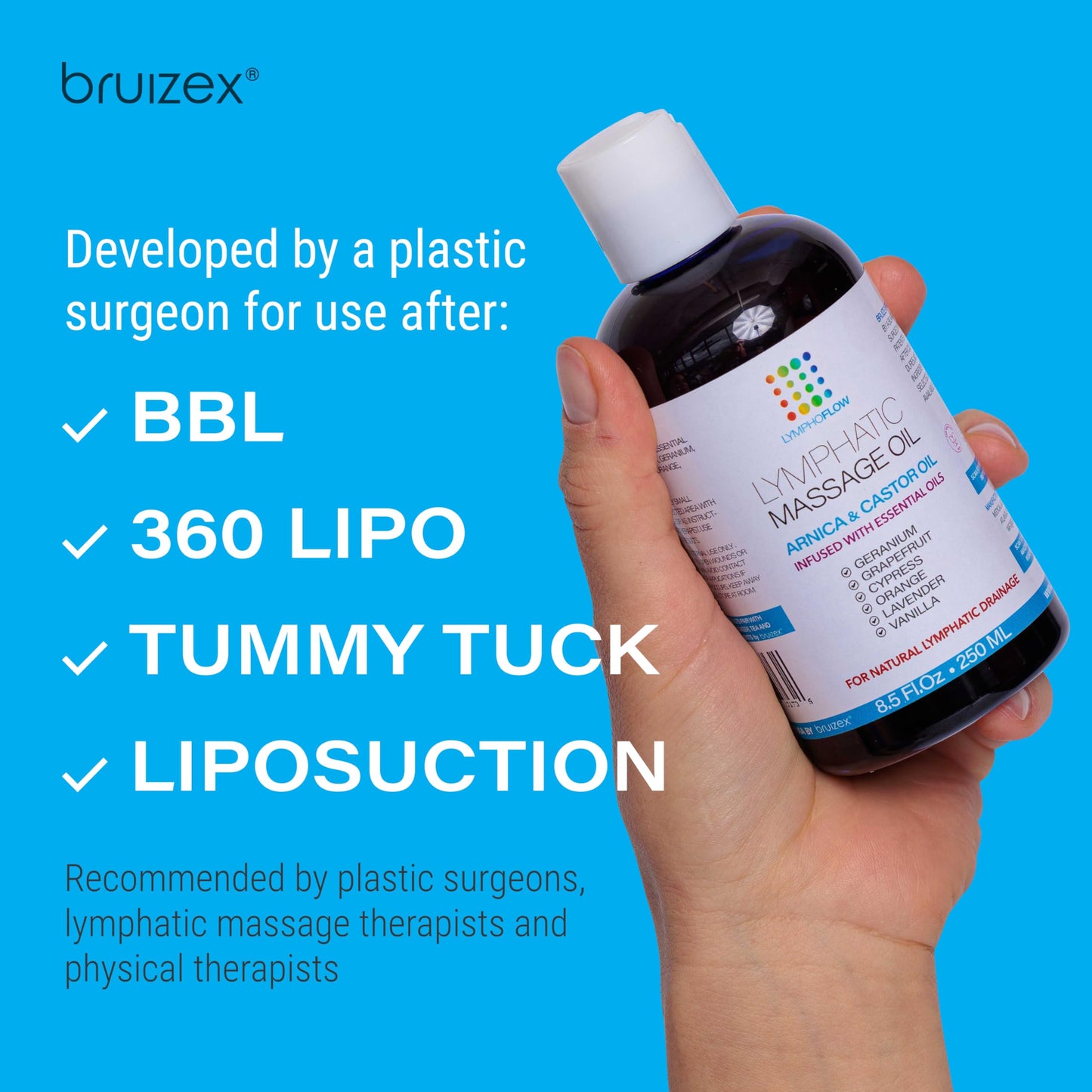 Lymphatic Drainage Massage Oil with Arnica & Castor Oil | Post-Surgery Recovery | Bruizex