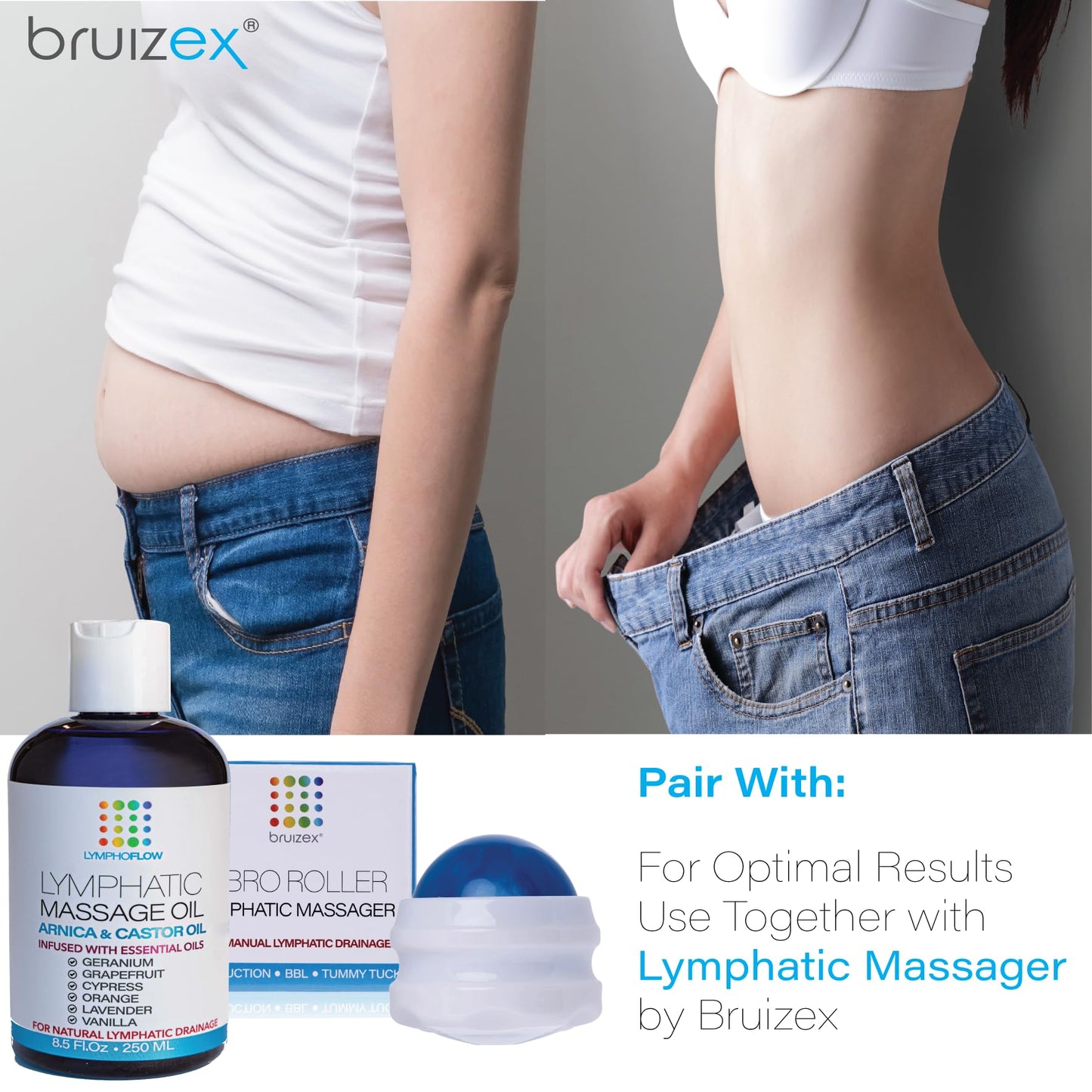 Lymphatic Drainage Massage Oil with Arnica & Castor Oil | Post-Surgery Recovery | Bruizex