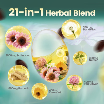 Lymphatic Drainage Supplements | 240 Softgels, 4275 mg, 21-in-1 Herbal Blend