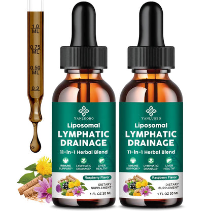 Lymphatic Drainage Drops - 11 in 1 Lymphatic Supplement for Immune, Lymph System & Liver Detox - with Echinacea, Horse Chestnut, Dandelion, Elderberry & Burdock - Raspberry Flavor, Vegan, 2 Fl Oz