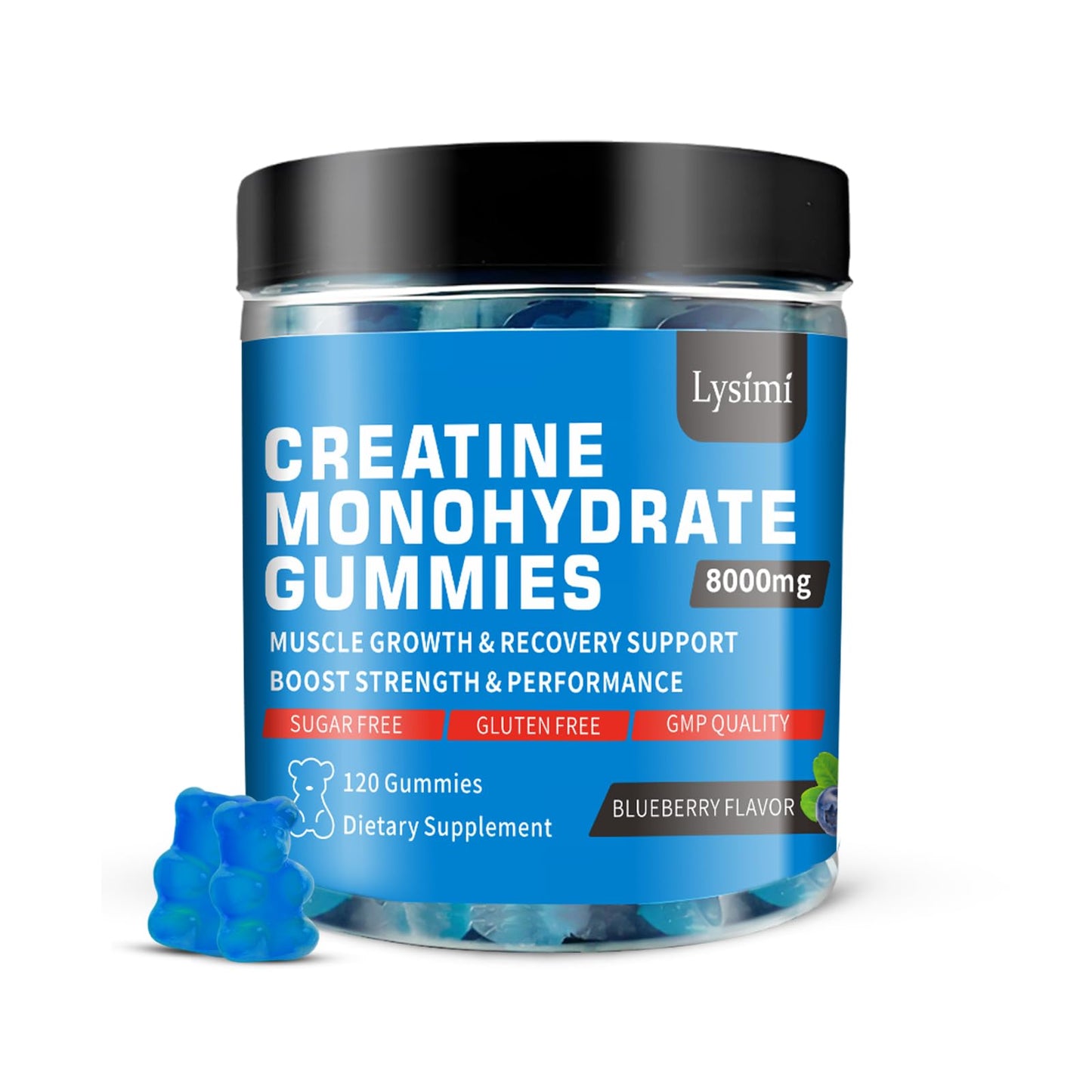 Lysimi Creatine Monohydrate Gummies – 8g per Serving, Blueberry, 120 Count