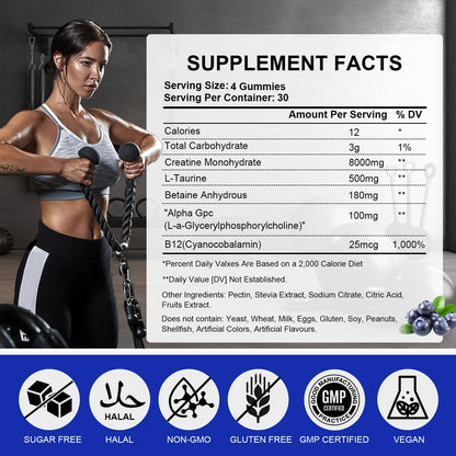 Lysimi Creatine Monohydrate Gummies – 8g per Serving, Blueberry, 120 Count
